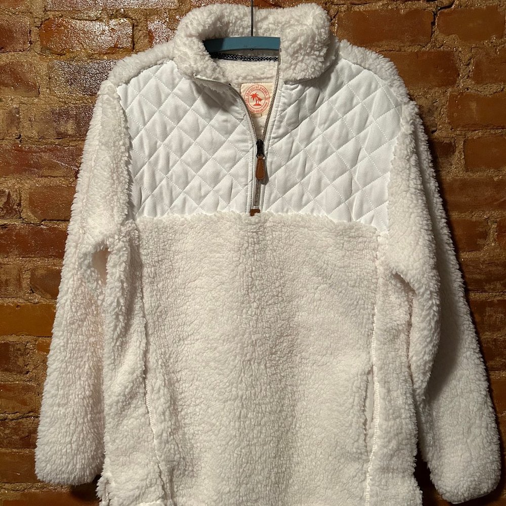 White Quarter Zip Quilted Faux Sherpa